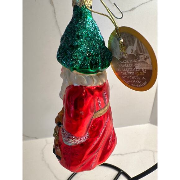 Rare Old World Christmas Santa Glitter Blown Glass Ornament Inge-Glas Germany - Picture 4 of 8